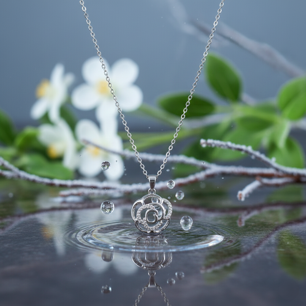 Snow Rose Pendant Chain - Silver